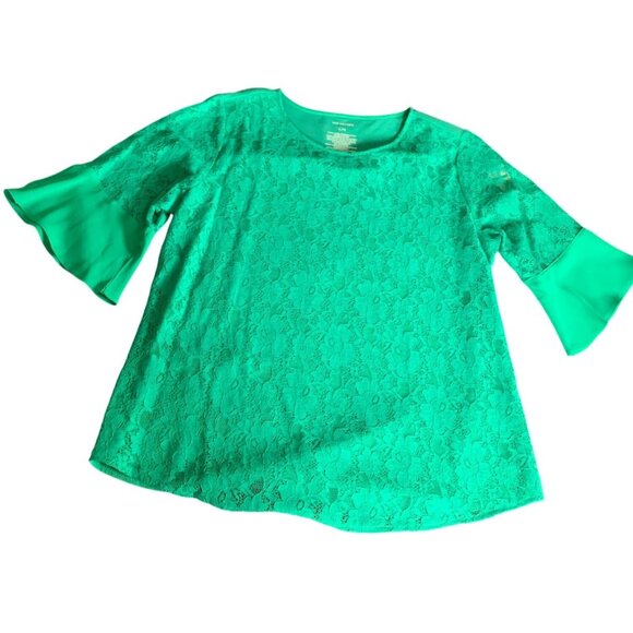 Van Heusen Size Large Green Lace Blouse Flared Sleeves Womens Top - Picture 1 of 9